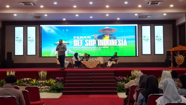 Koordinator GEF SGP Indonesia Sidi Rana Menggala saat memberikan pemaparan dalam acara Dies Natalis di Fakultas Pertanian Universitas Brawijaya, Malang, Jawa Timur, Selasa (4/11/2025).(Dok. Pribadi)