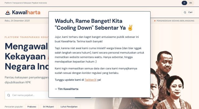 Kawal Harta website mengalami cooling down - sumber foto kawalharta