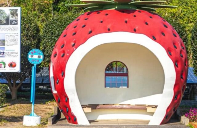 Halte Bus Berbentuk Buah di Nagasaki - sumber foto X Halte Bus Berbentuk Buah di Nagasaki - sumber foto X