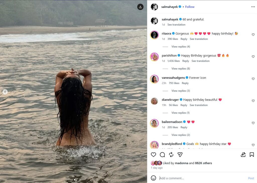 Salma Hayek Genap 60 Tahun - sumber foto Instagram/salmahayek